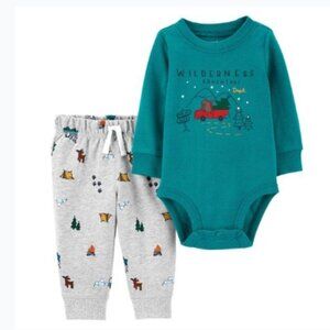 BABY BOY CARTER'S 2 -PIECE FOREST BODYSUIT  & PANT SET - 9 MONTHS (NEW IN BAG)